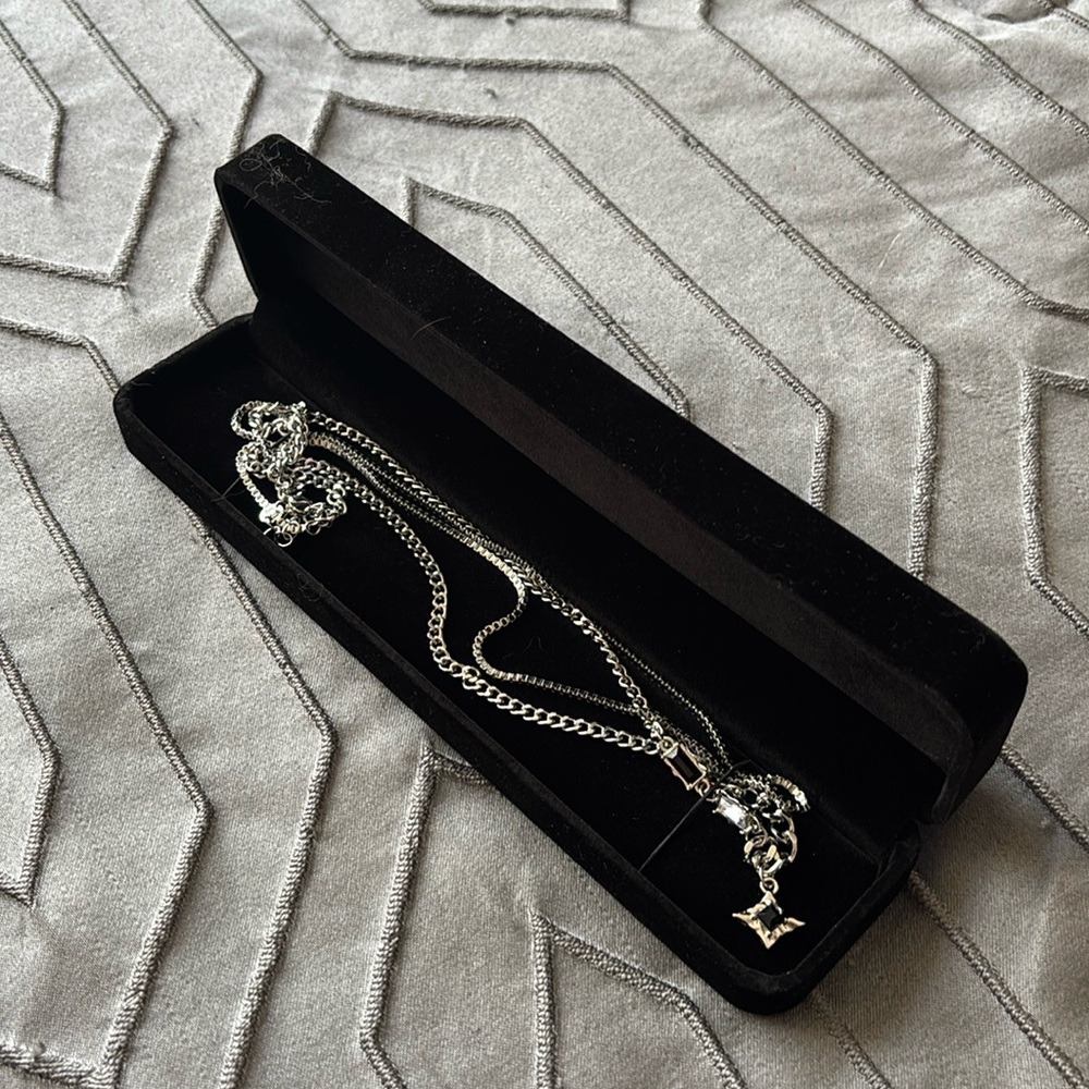 Stainless steel double necklace with black charm 
(men and women) (new)